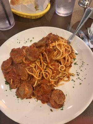 Spaghetti with meat sauce and sausage