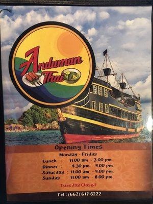 Andaman Thai menu