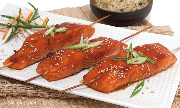 Teriyaki salmon skewers