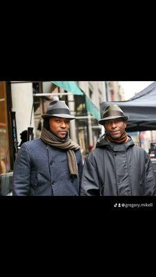 Actor Anthony Mackie and Gregory Michael working on the set of the film The Adjustment Bureau