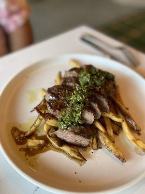 Steak (picanha) frites with chimmichurri sauce