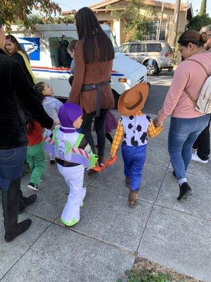 My son wearing the costume at his school's parade