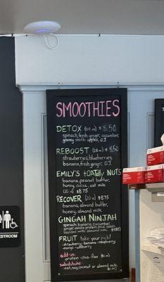 Smoothie menu