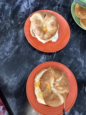 Breakfast sandwiches on croissant