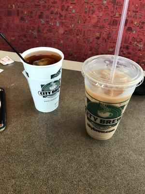 Ginger Peach tea and cold press coffee