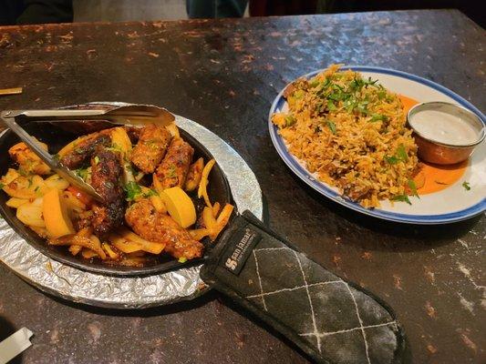 Chicken kebabs and lamb biryani. Yum yum!