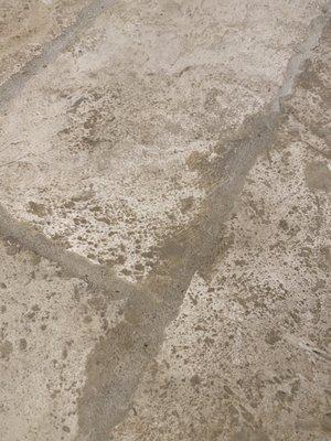 Discolored grout beyond the boarders sealed