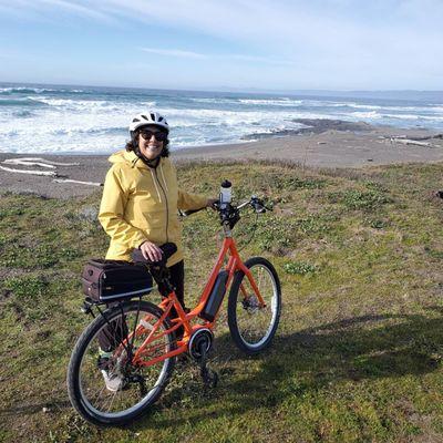 This is me with my most excellent e-bike. Got it at Dave's Bike Shop in Ukiah, CA. I love my bike & our local bike shop!