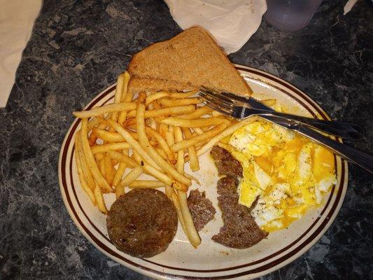 Gas light breakfast plate with shoestring french fries