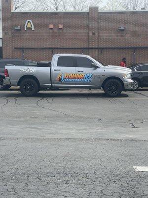 One of the service trucks getting a monthly wash.