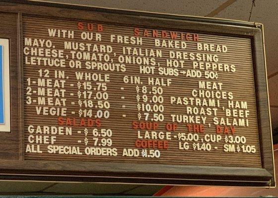 Menu for Subs, salads, soup