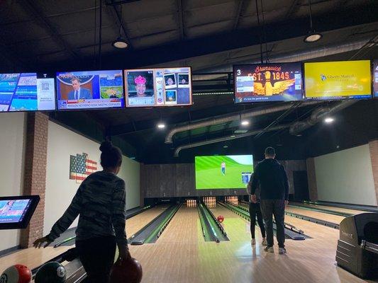 6 Bowling lanes with really fun scoring screens that add on to your picture.