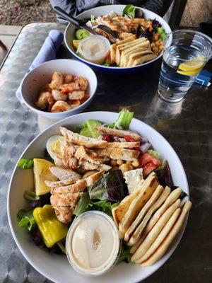 Greek salads with chicken & a side of shrimp