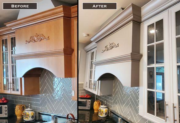 Before and after of this beautiful custom range hood!