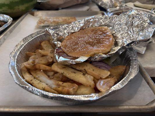 Burger flattened for delivery