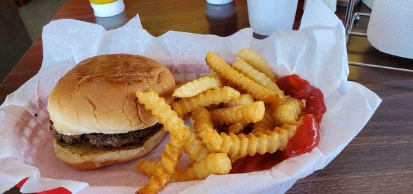 Cheeseburger and fries.