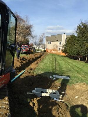 New Septic Line to the Distribution Box being installed by Herring Sanitation.  Old line was Orangeburgh and collapsing.