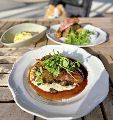 Crispy Seared Duck Breast w/ creamy white corn polenta, braised rainbow chard, green tomato-ginger jam | $43