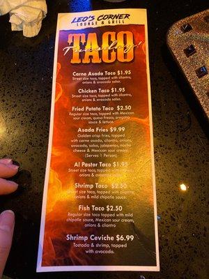 Taco Tuesday menu