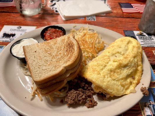 Taco Omelette soooo good (huge!)