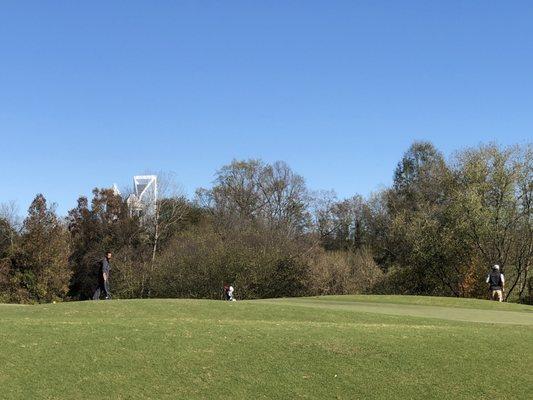 Great day @ practice green in Nov! The tallest building is Duke Energy