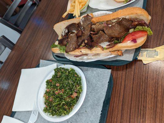 Gyro Philly sub and a side of Tabouleh.