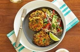 Thai Fish Cakes w Japchae Stir-fried Korean Glass Noodles I make these Thai fish cakes with with Wild Chilean Mahi Mahi, seasoned with curry