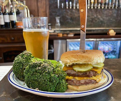 The broccoli was fantastic.  The burger was good too, but honestly, it needed a fresher bun and a little ketchup.