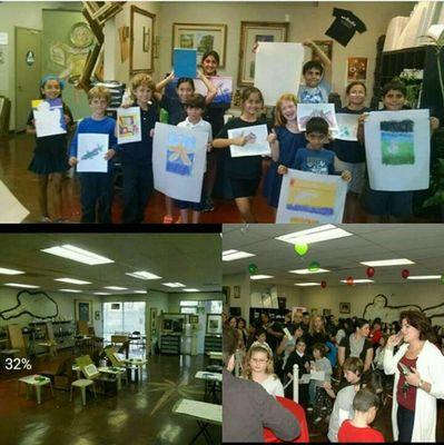 The Art Studio students holding up their art work, with pride. Also, Actor Nathan Kress having an autograph event.