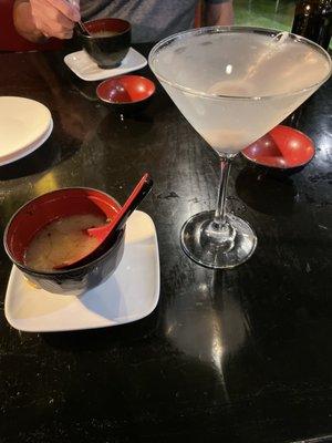 Lychee martini and miso soup.