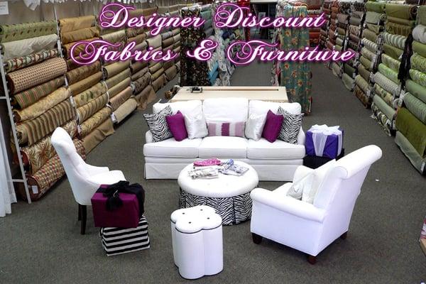 We have thousands of fabrics in stock, as well as custom furniture! Come in and try the samples to custom order yours today.