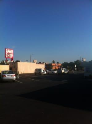 Parking lot looking out to Valley Blvd.