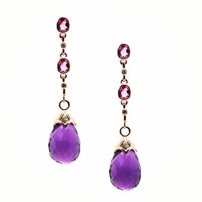 Amethyst and Pink Tourmaline Dangle Earrings