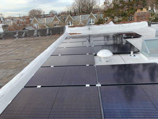 Solar panels on a flat roof