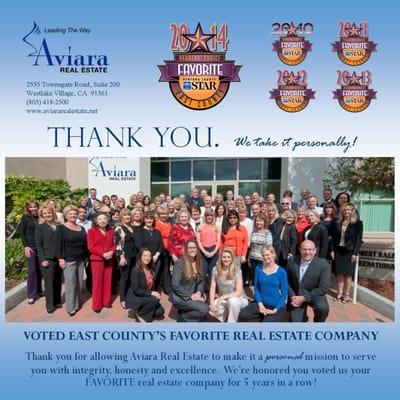 We are happy to announce Aviara Real Estate has been voted Best Real Estate Office in the Ventura County Star 5 years in a row!