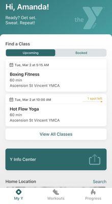 YMCA app makes it easy to scan-in, sign-up for classes, track or build workouts & more