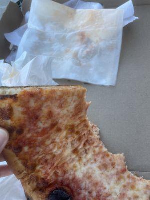 Greasy, oily, not good pizza