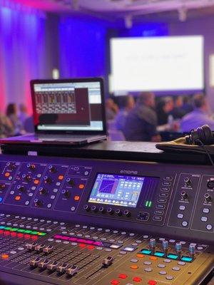 Miami Beach convention luxury venue Smile Doctors 2 LED large screens with professional sound mixing board by AV Outsource crew