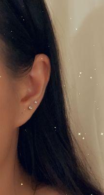 Right ear (Banter did the very top 3rd piercing)