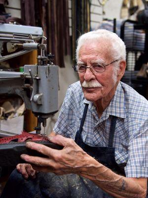 Original founder, my grandfather Mariano Ortega working on a pair of shoes.