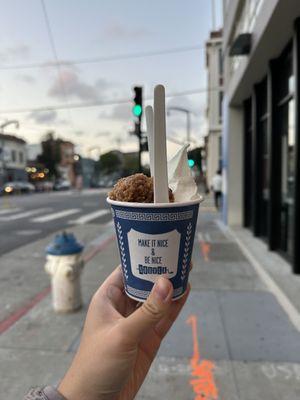 baklava crumbles and honey syrup frozen greek yogurt