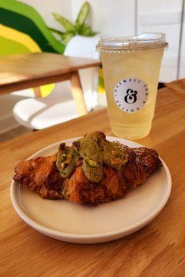 Pistachio croissant  Watermelon tea