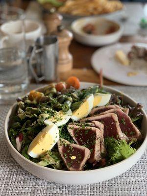 The famous SALTY seared tuna salad. Be sure to ask for dressing on the side!