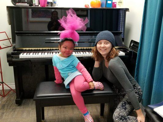 W/ awesome piano/voice teacher Ms. Madison! Who  keeps learning fun for our 3yr old. Samantha, the owner is great too!