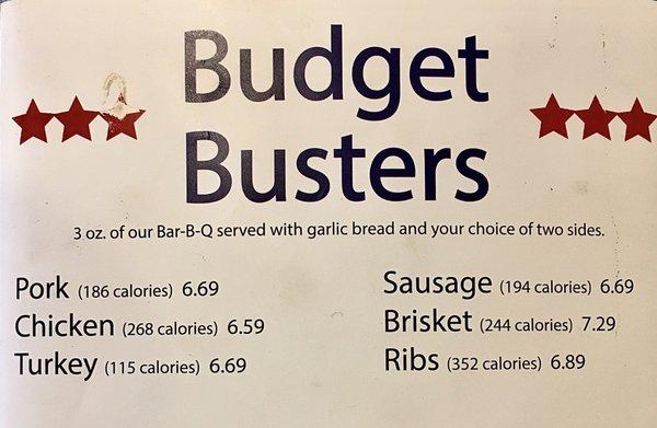 Budget Busters in Feb. 2021 were a good value: meat, two sides, and toast.