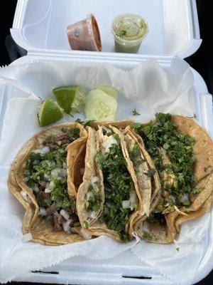 Steak and chicken tacos.