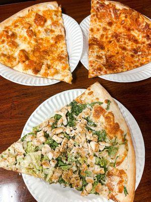 Buffalo chicken, plain and chicken caesar salad