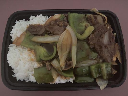 Pepper Steak with Onion and White Rice