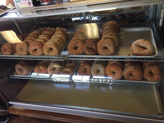 The bagels are huge, really good and inexpensive!!!