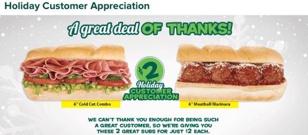 $2.00 6inches Meatball and ColdCut till end of December!!!!!!